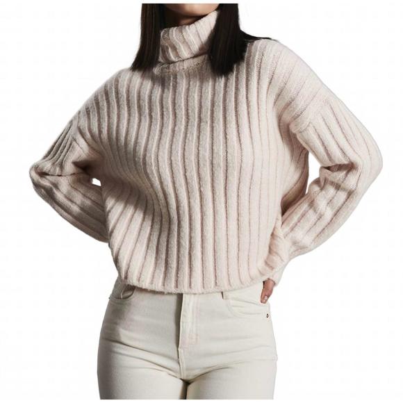 NEW LINE THE LABEL betsy turtleneck striped effect sweater in pink salt - Picture 1 of 2